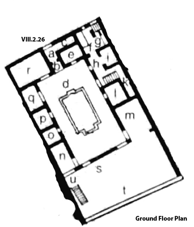 VIII.2.6 Ground Floor plan VIII.2.26 Pompeii. Casa del Cinghiale II or House of Vesbinus. Ground floor plan.